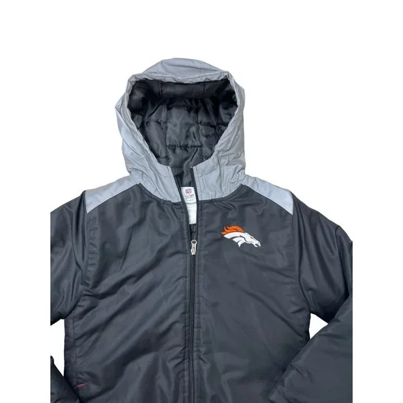 NFL Team Apparel Size L (10-12) Denver Broncos Coat Jacket Black Gray Youth